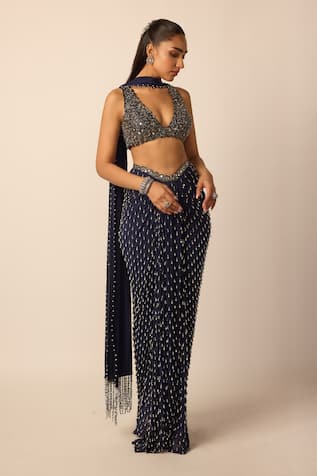 Vvani by vani vats Single Drop Embellished Draped Skirt Set 