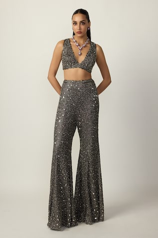 Vvani by vani vats Mirror Embroidered Blouse & Sharara Set 