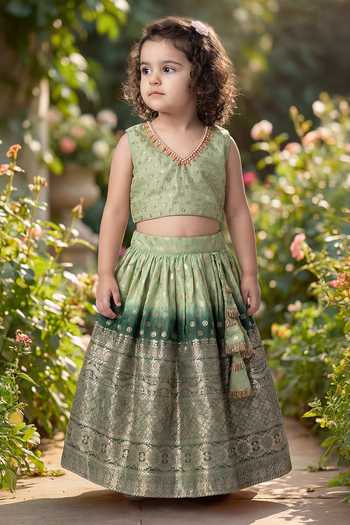 Maaikid Bead Embellished Crop Top & Lehenga Set 