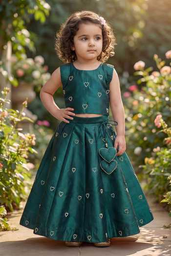 Maaikid Heart Embroidered Lehenga & Top Set 