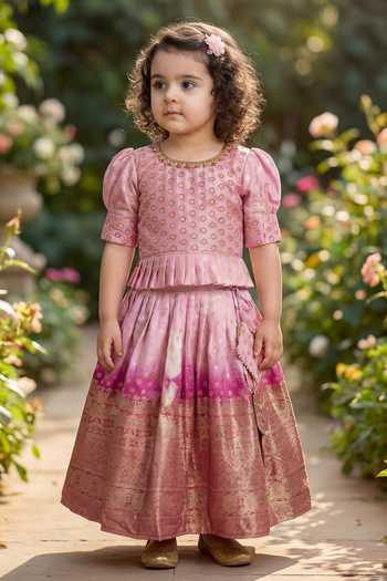 Maaikid Lotus Embroidered Crop Top & Lehenga Set 