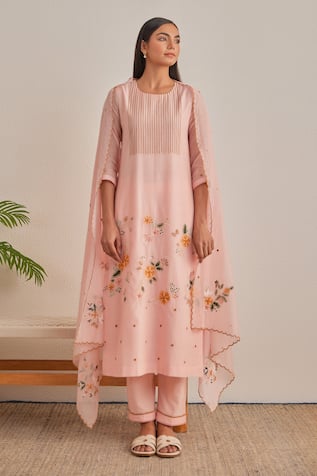 Khamaj India Tulip Applique Embroidered Kurta Set 