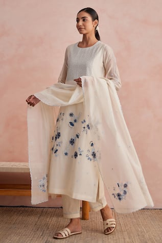 Khamaj India Tulip Applique Hand Embroidered Kurta Set 