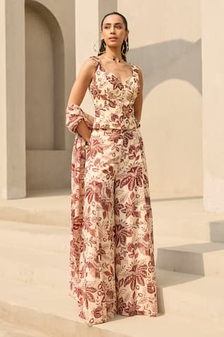 Diyarajvvir Floral Print Corset & Palazzo Co-ord Set 