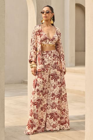Diyarajvvir Floral Print Jacket Palazzo Set 