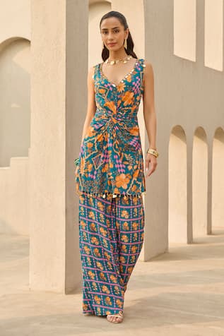 Diyarajvvir Abstract Floral Print Kurta & Palazzo Set 