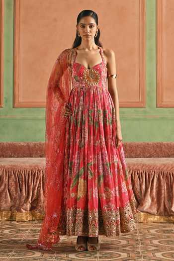 Lashkaraa Floral Embroidered Anarkali Pant Dupatta Set 
