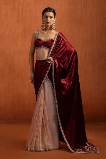 Lashkaraa Embroidered Pre-Draped Saree & Blouse Set 