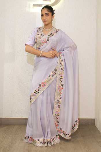 Label Deepshika Agarwal Tissue Hand Embroidered Saree With Blouse 