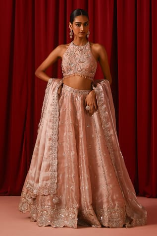 Lashkaraa Blush Embroidered Silk Lehenga Set 