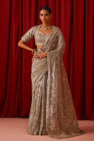 Lashkaraa Embroidered Net Saree With Blouse 