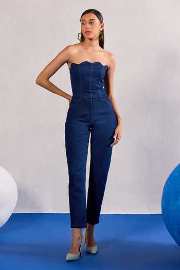Zazu Denim Scalloped Corset & Pant Set 