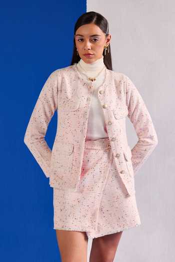 Zazu Tweed Collarless Blazer & Skirt Set 