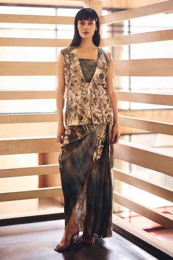 Studio Radical Beaded Peplum Jacket & Slit Skirt Set 