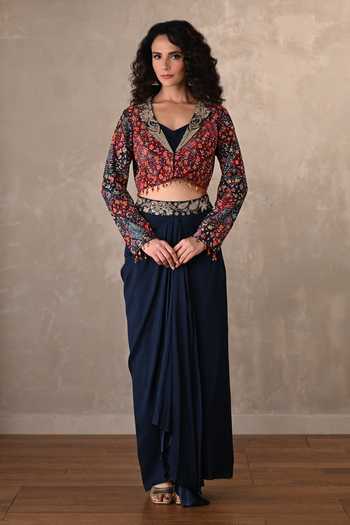 Onaya Mirror Embroidered Jacket & Draped Skirt Set 
