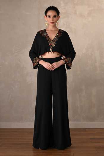 Onaya Thread Mirror Embellished Crop Top & Trouser Set 
