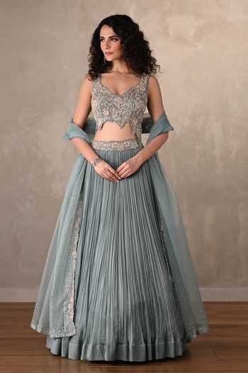 Onaya Pleated Lehenga Embroidered Blouse Set 