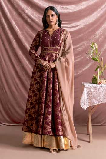 Parshya Floral Woven Anarkali Palazzo Set 