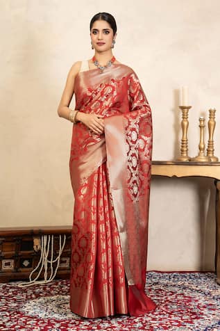 Zal From Benaras Banarasi Handloom Saree With Unstitched Blouse Piece 