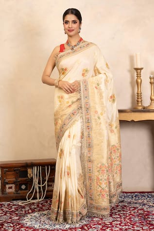 Zal From Benaras Handloom Saree With Unstitched Blouse Fabric 