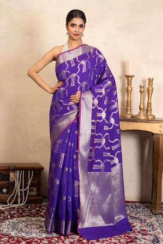 Zal From Benaras Silk Banarasi Handloom Saree With Unstitched Blouse Fabric 