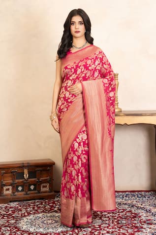 Zal From Benaras Banarasi Saree With Unstitched Blouse Fabric 