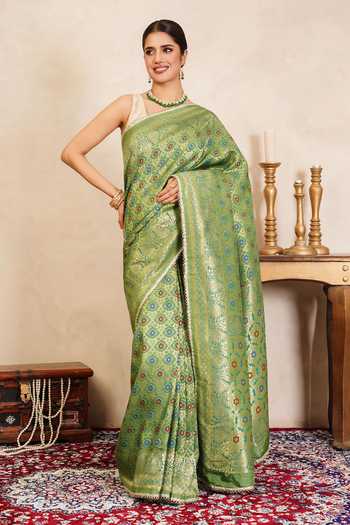 Zal From Benaras Banarasi Meenakari Saree With Unstitched Blouse Fabric 