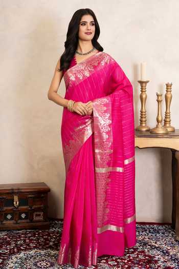 Zal From Benaras Silk Banarasi Saree With Unstitched Blouse Fabric 