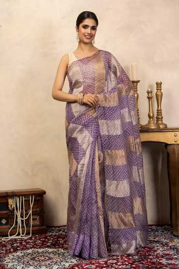 Zal From Benaras Bandhani Print Saree With Unstitched Blouse Fabric 