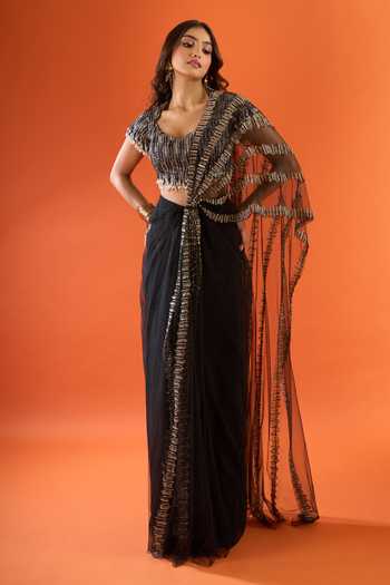 COUTURE BY NIHARIKA Pre-Draped Saree With Embroidered Blouse 
