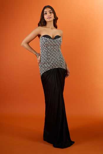 COUTURE BY NIHARIKA Embroidered Corset With Draped Skirt 