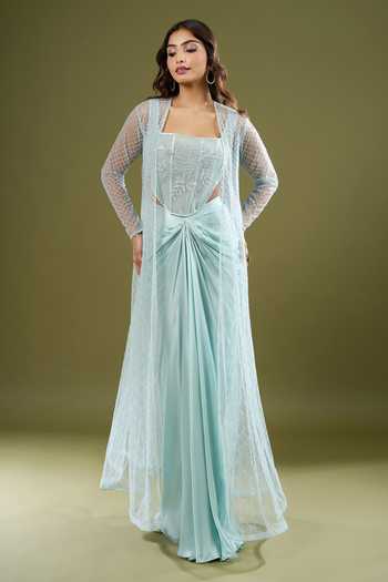 COUTURE BY NIHARIKA Embroidered Cape Skirt Set 