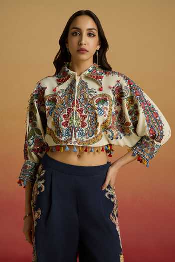 Chandrima Ivory Embroidered Kimono Bolero Jacket 