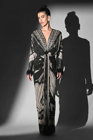 Nikita Mhaisalkar Swirl Print Draped Dress 