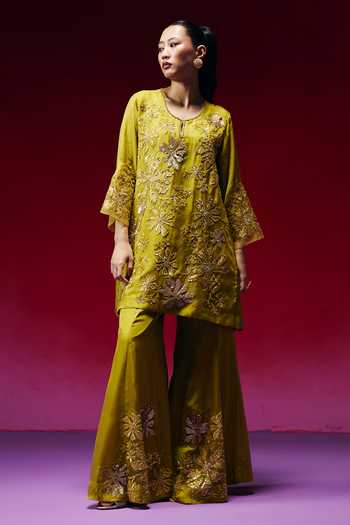 One Not Two Floral Applique Kurta & Sharara Set 