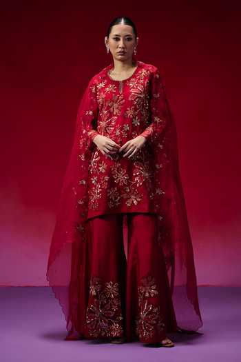 One Not Two Floral Applique Work Kurta & Sharara Set 
