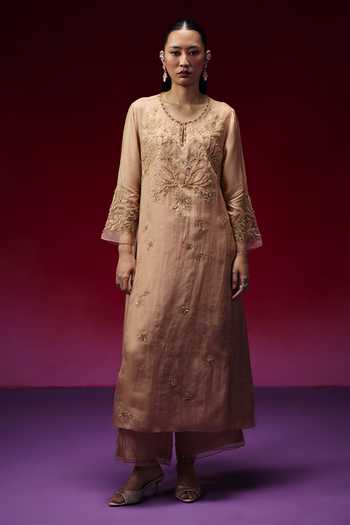One Not Two Floral Applique Silk Kurta & Pant Set 