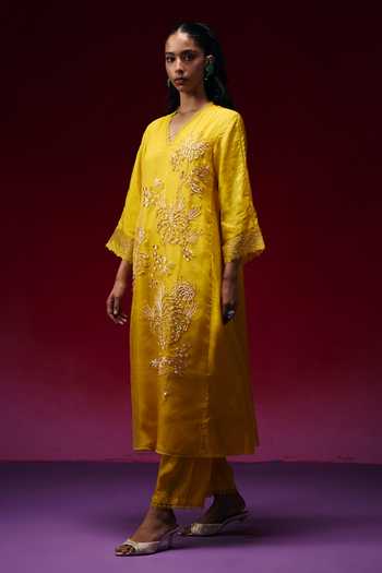 One Not Two Floral Embroidered Kurta & Pant Set 