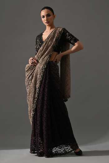 Medha Rose Floral Lace Saree With Blouse 