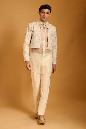 Siddartha Tytler Floral & Honeycomb Thread Work Jacket Set 