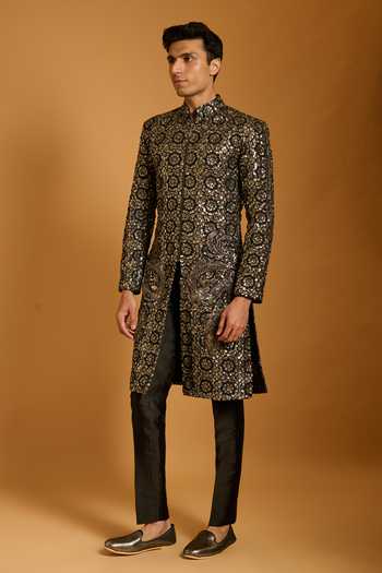 Siddartha Tytler Sequin Floral Work Sherwani Set 