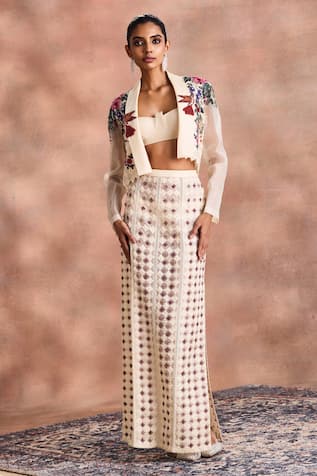 Supria Munjal Cropped Jacket & Embroidered Skirt Set 