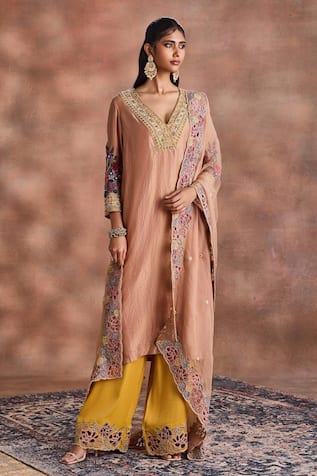Supria Munjal Embroidered Neckline Kurta Palazzo Set 