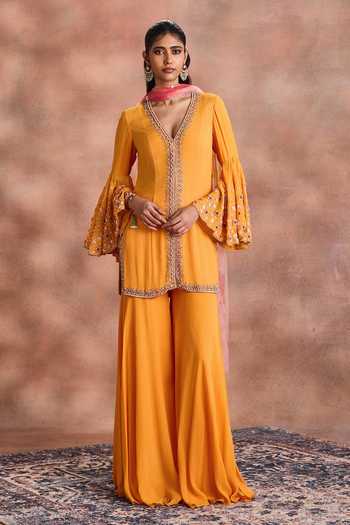 Supria Munjal Embroidered Bell Sleeve Kurta Palazzo Set 