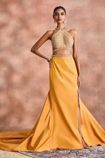 Supria Munjal Embellished Halter Blouse & Skirt Set 