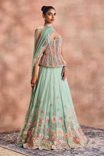 Supria Munjal Pastel Embroidered Corset Lehenga Set 