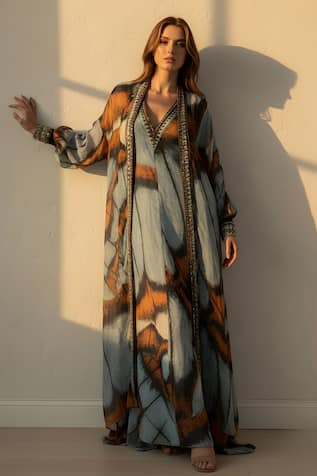 Nikita Mhaisalkar Butterfly Print Dress With Jacket 