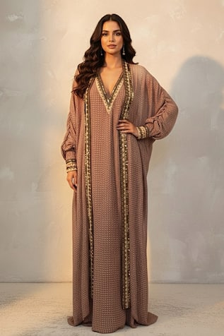 Nikita Mhaisalkar Terracota Print Dress With Jacket 