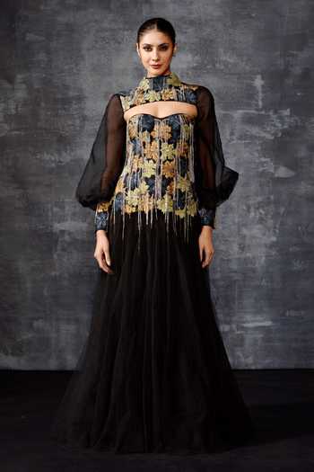 Samant Chauhan Cutout Neck Embroidered Gown 