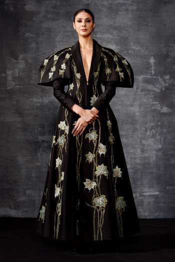 Samant Chauhan Embroidered & Structured Sleeves Gown 